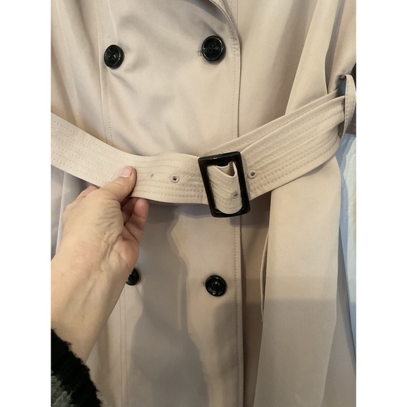 Lands' End Tan Rain Trench Coat Short Double Breasted Belted - Women's Size 18 - Picture 8 of 16